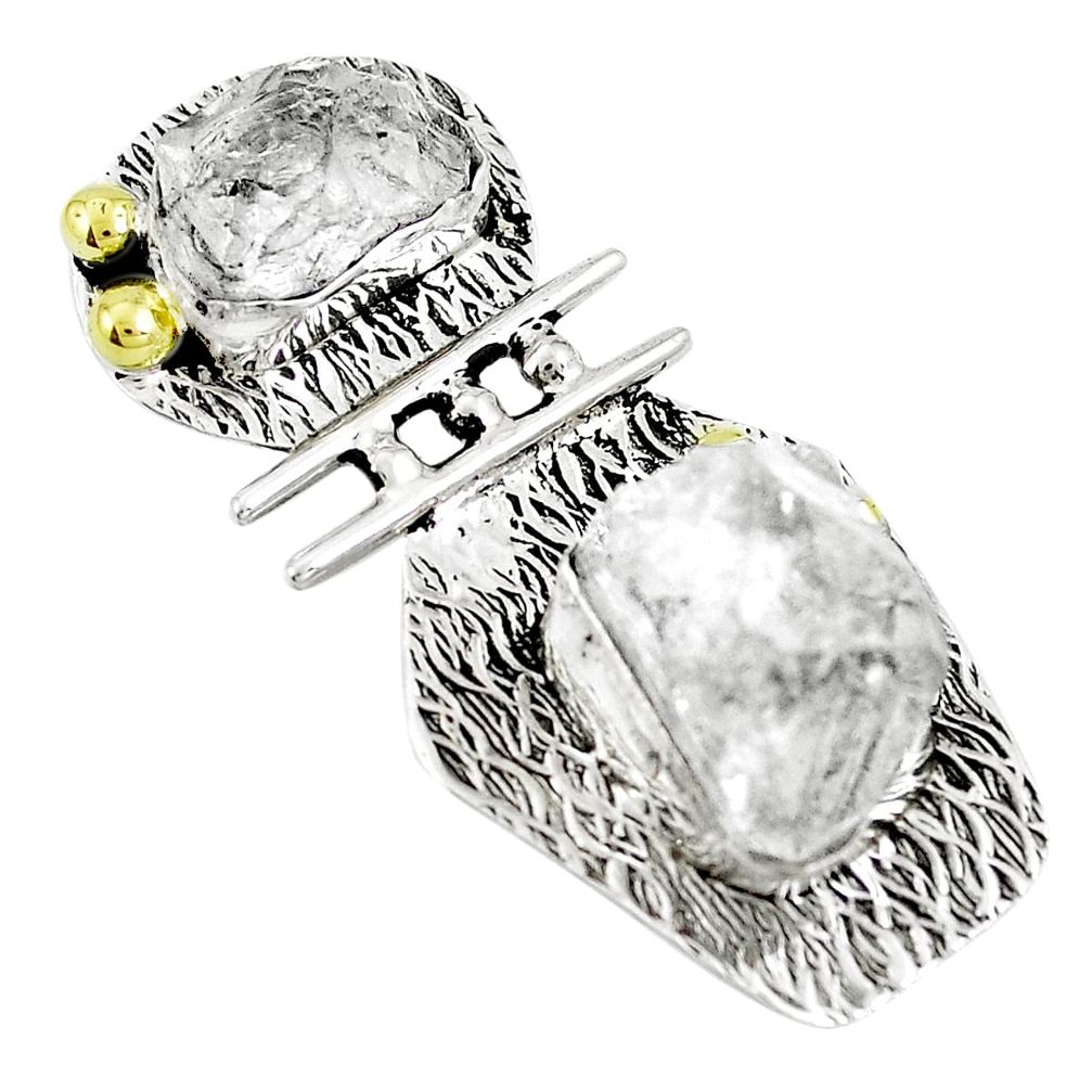 Victorian natural white herkimer diamond 925 silver two tone pendant m75103