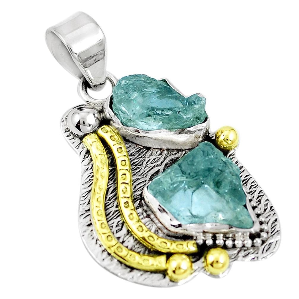 Victorian natural aqua aquamarine rough 925 silver two tone pendant m75123