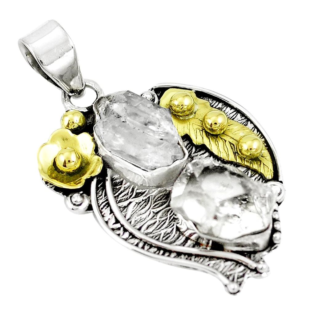 Victorian natural white herkimer diamond 925 silver two tone pendant m75126