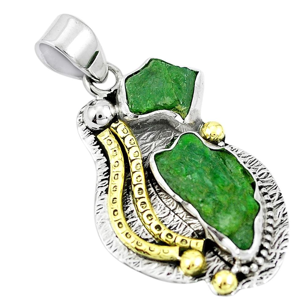 Victorian green chrome diopside rough 925 silver two tone pendant m75138