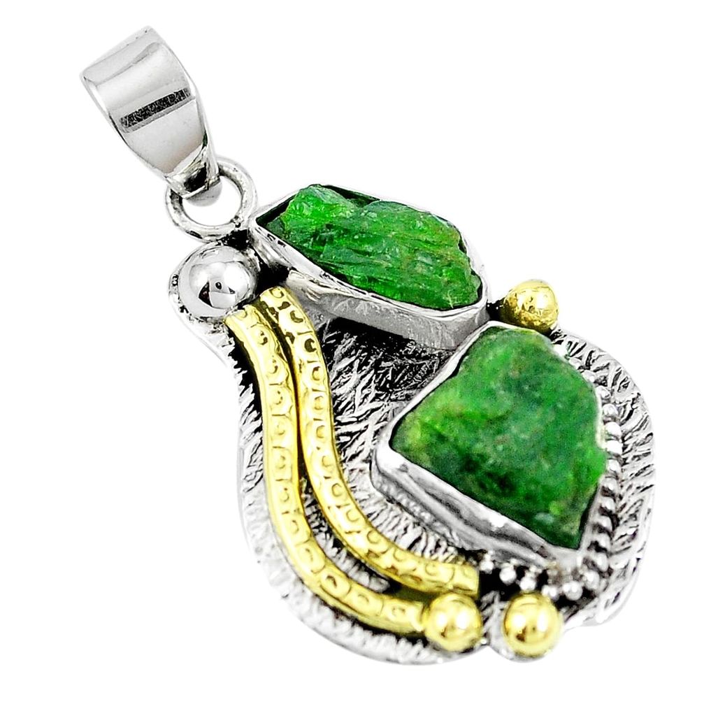 Victorian green chrome diopside rough 925 silver two tone pendant m75140