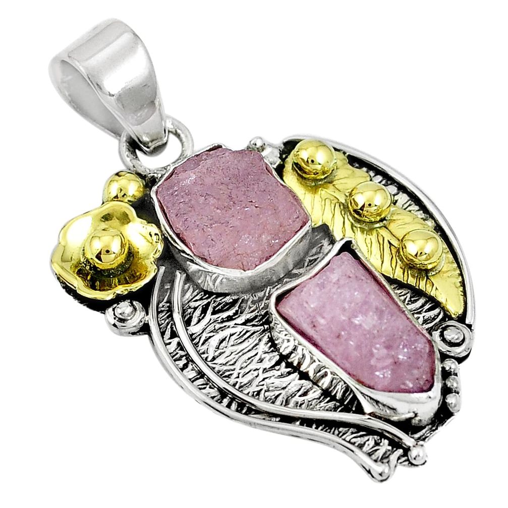 Victorian natural pink morganite rough 925 silver pendant m75147