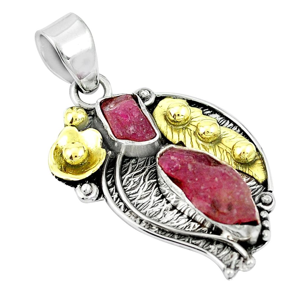 Victorian natural pink ruby rough 925 sterling silver pendant jewelry m75156