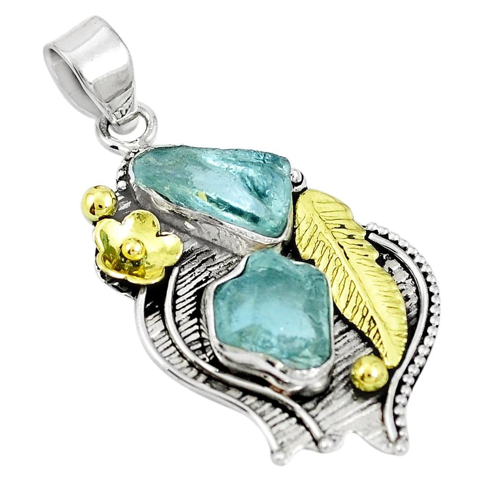 Victorian natural aqua aquamarine rough 925 silver pendant jewelry m75157