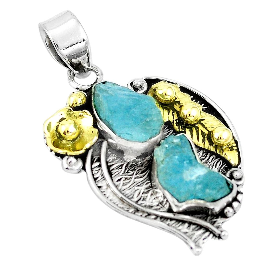 Victorian natural aqua aquamarine rough 925 silver pendant m75158