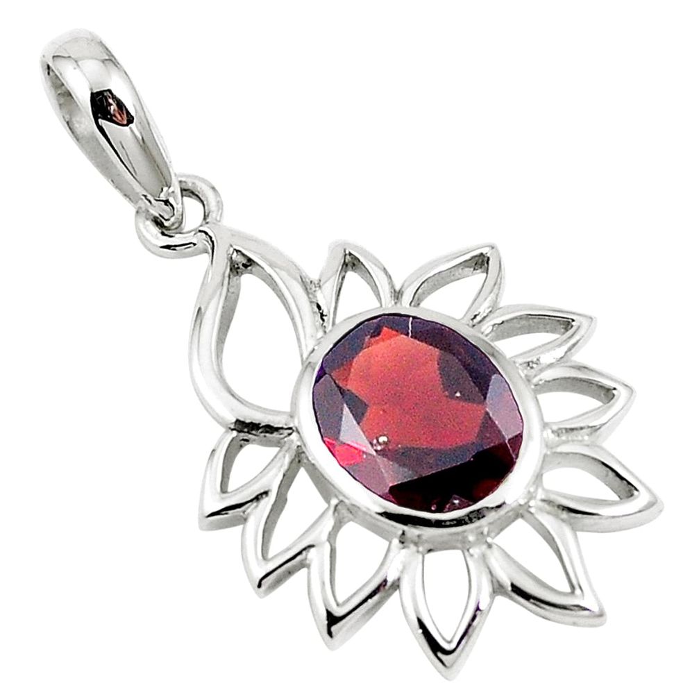 Natural red garnet oval 925 sterling silver pendant jewelry m75242