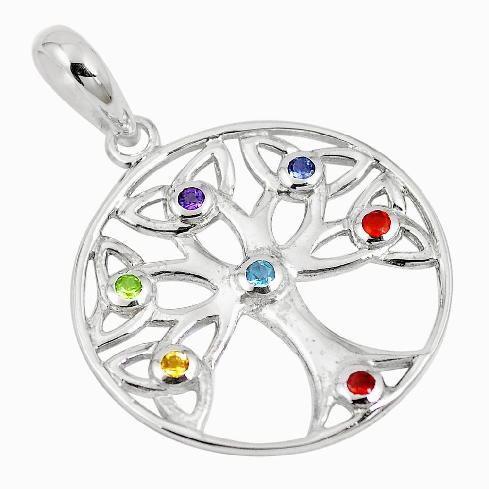 Purple amethyst cornelian (carnelian) 925 silver tree of life pendant m75267