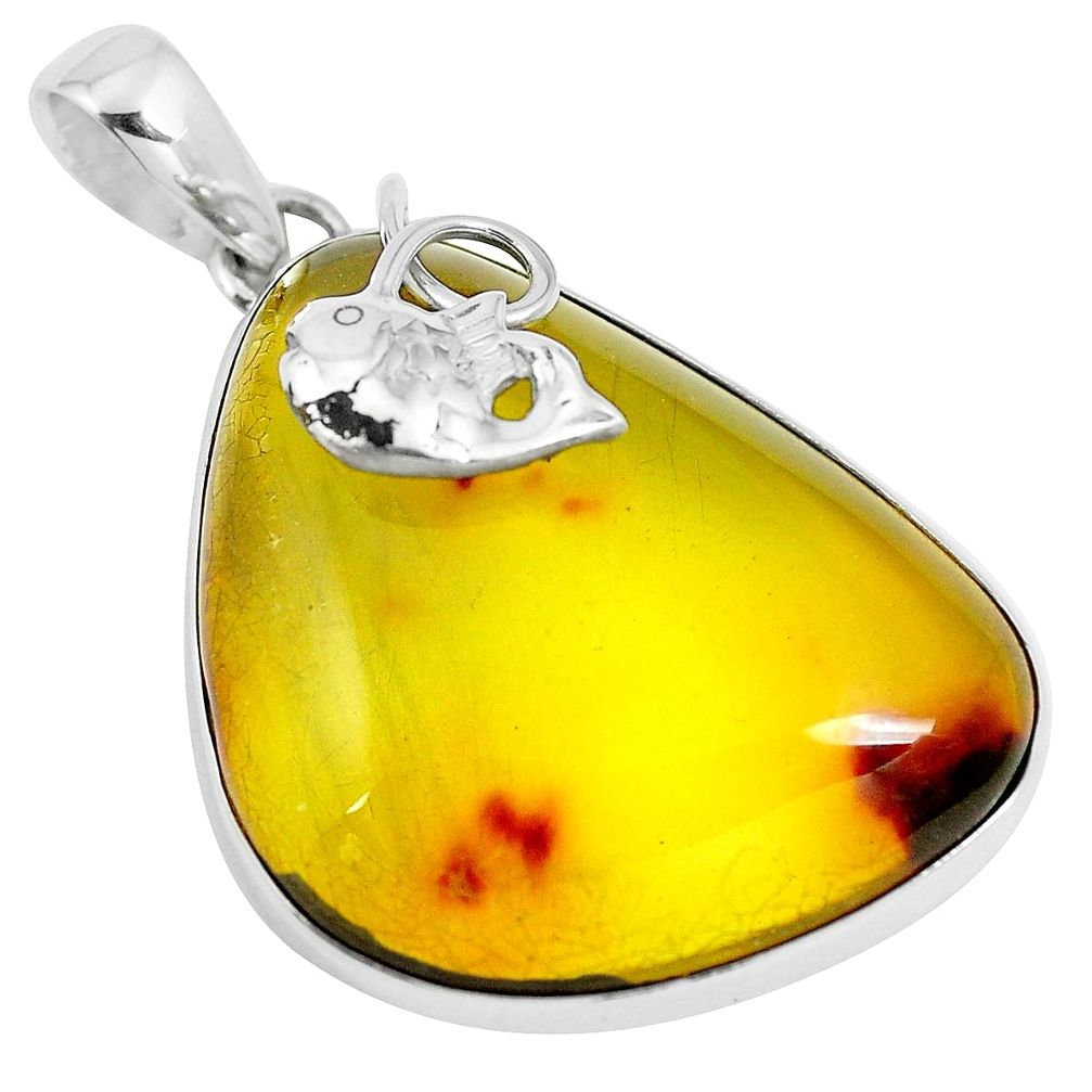 Natural green amber from colombia 925 silver fish pendant m75602
