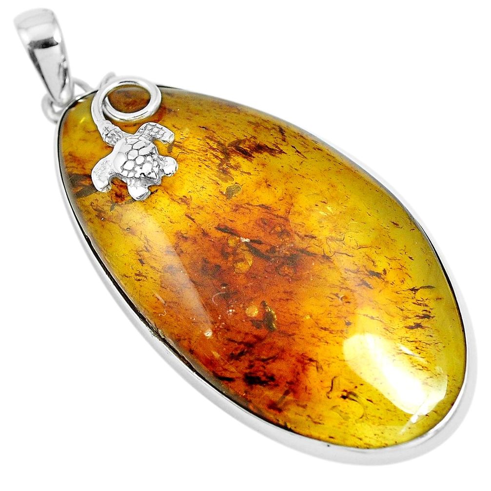 Natural green amber from colombia 925 silver turtle pendant m75609