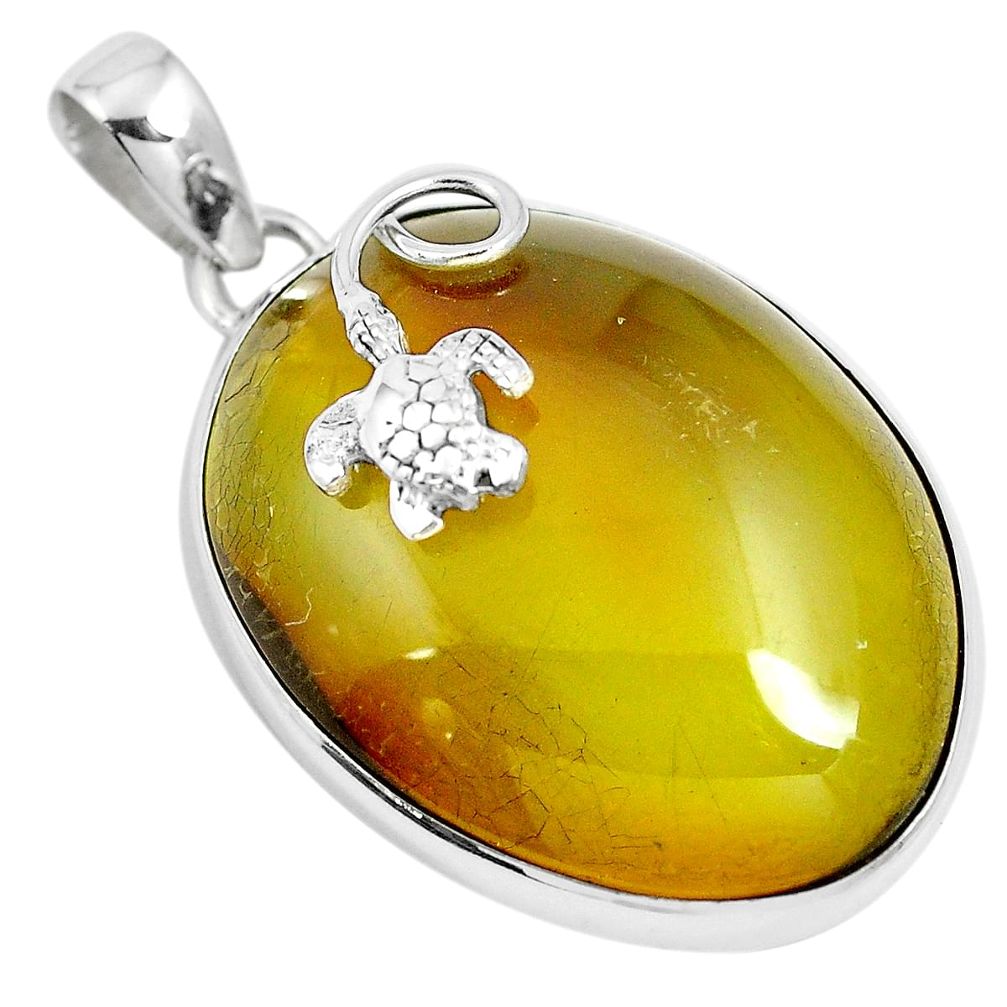 Natural green amber from colombia 925 silver turtle pendant m75612