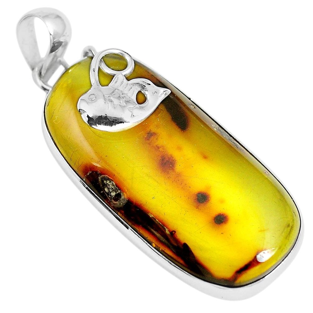 Natural green amber from colombia 925 silver fish pendant m75613