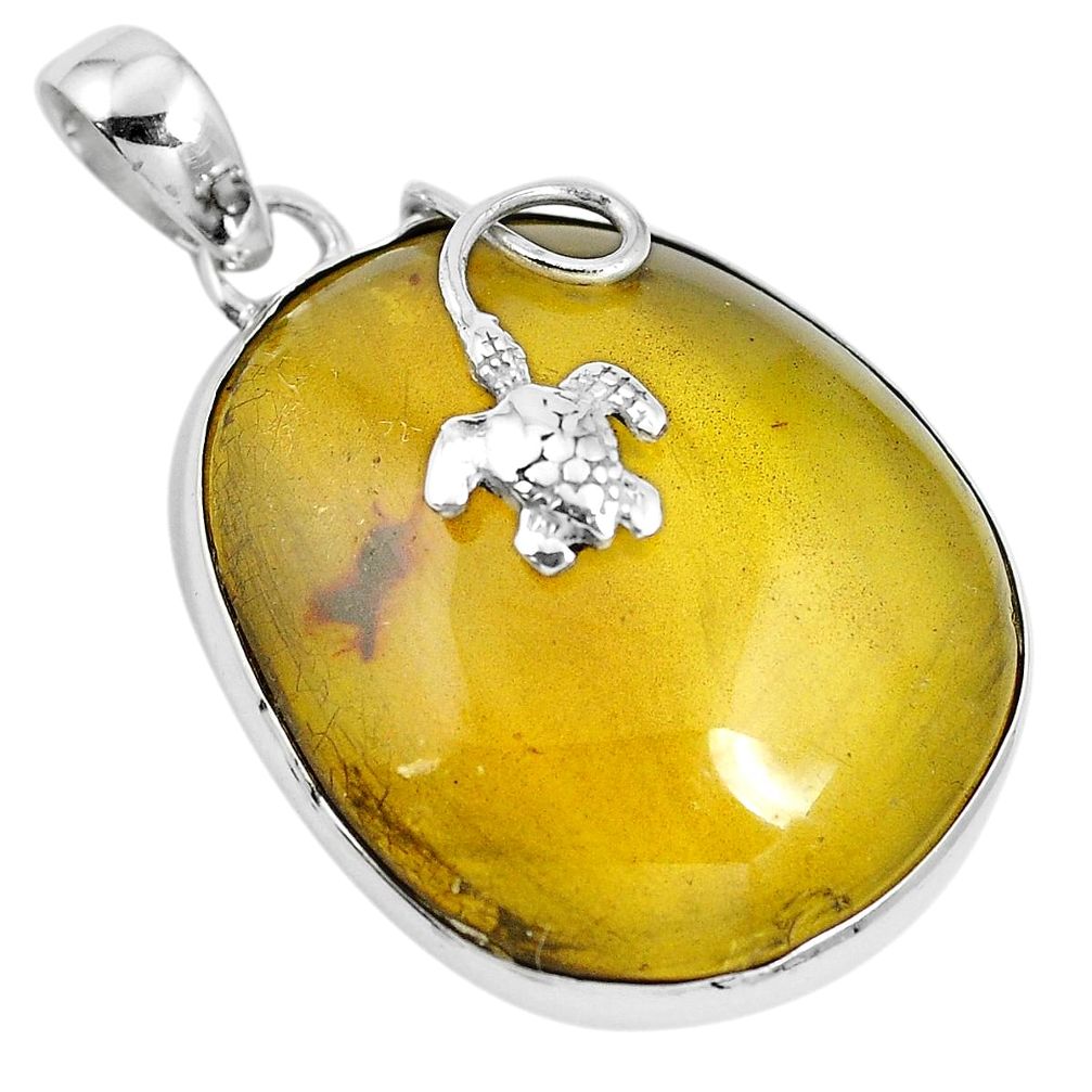 Natural green amber from colombia 925 silver turtle pendant m75614