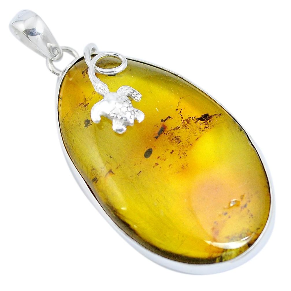 Natural green amber from colombia 925 silver turtle pendant m75615
