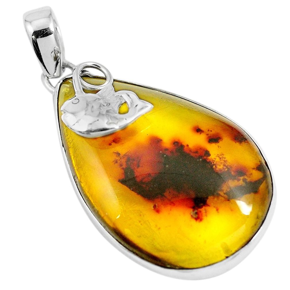 925 sterling silver natural green amber from colombia fish pendant m75616