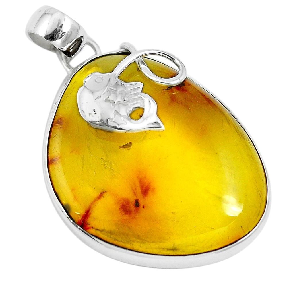 Natural green amber from colombia 925 silver fish pendant m75618