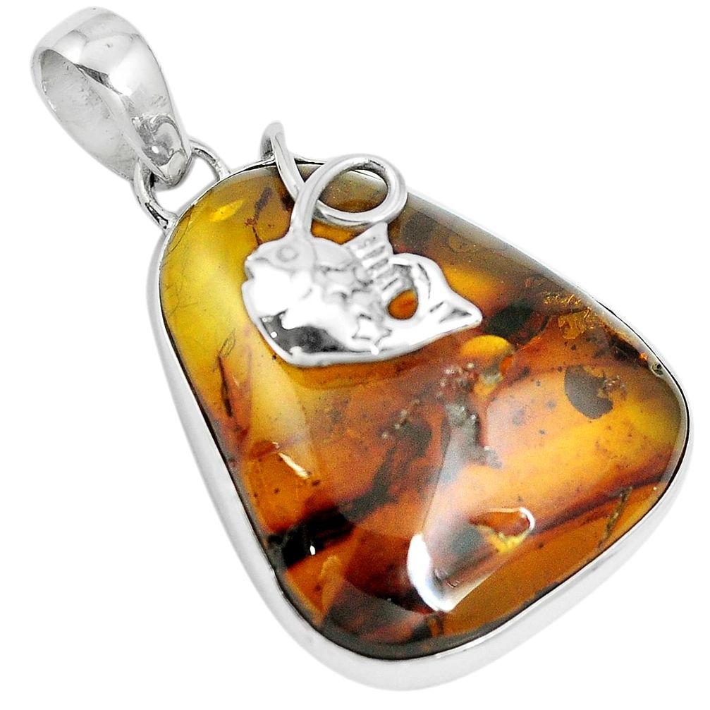 925 silver natural green amber from colombia fish pendant jewelry m75620