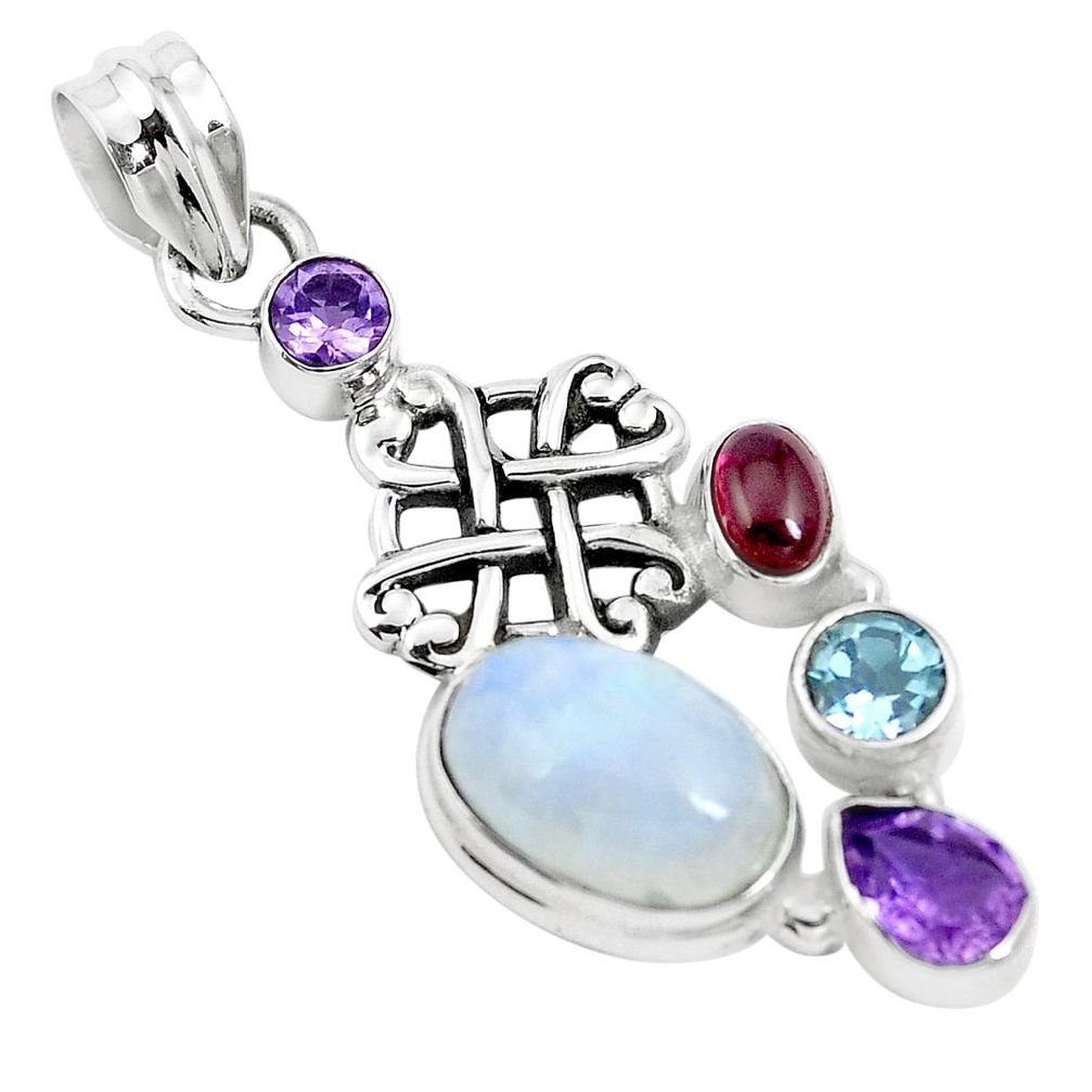 Natural rainbow moonstone amethyst 925 sterling silver pendant m75733