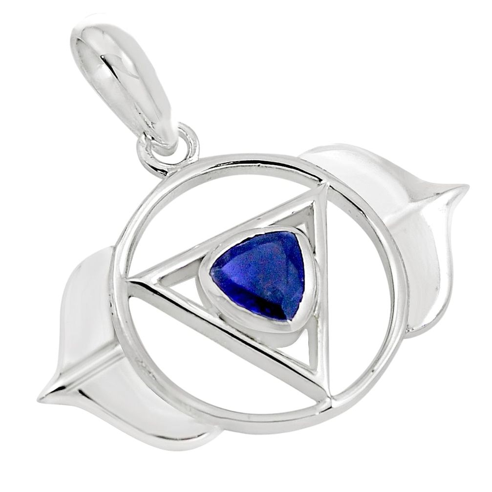 Natural blue iolite trillion 925 sterling silver pendant jewelry m75782