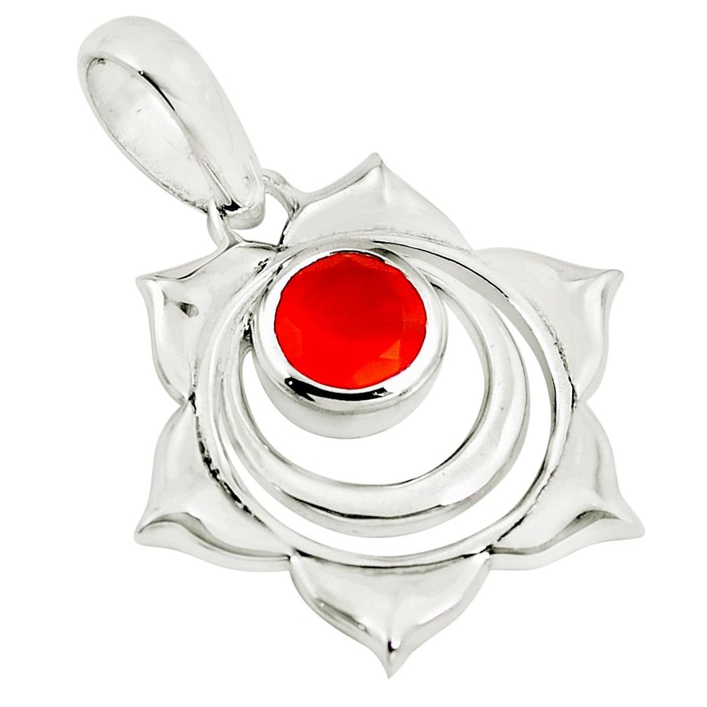 Natural orange cornelian (carnelian) 925 sterling silver pendant m75795