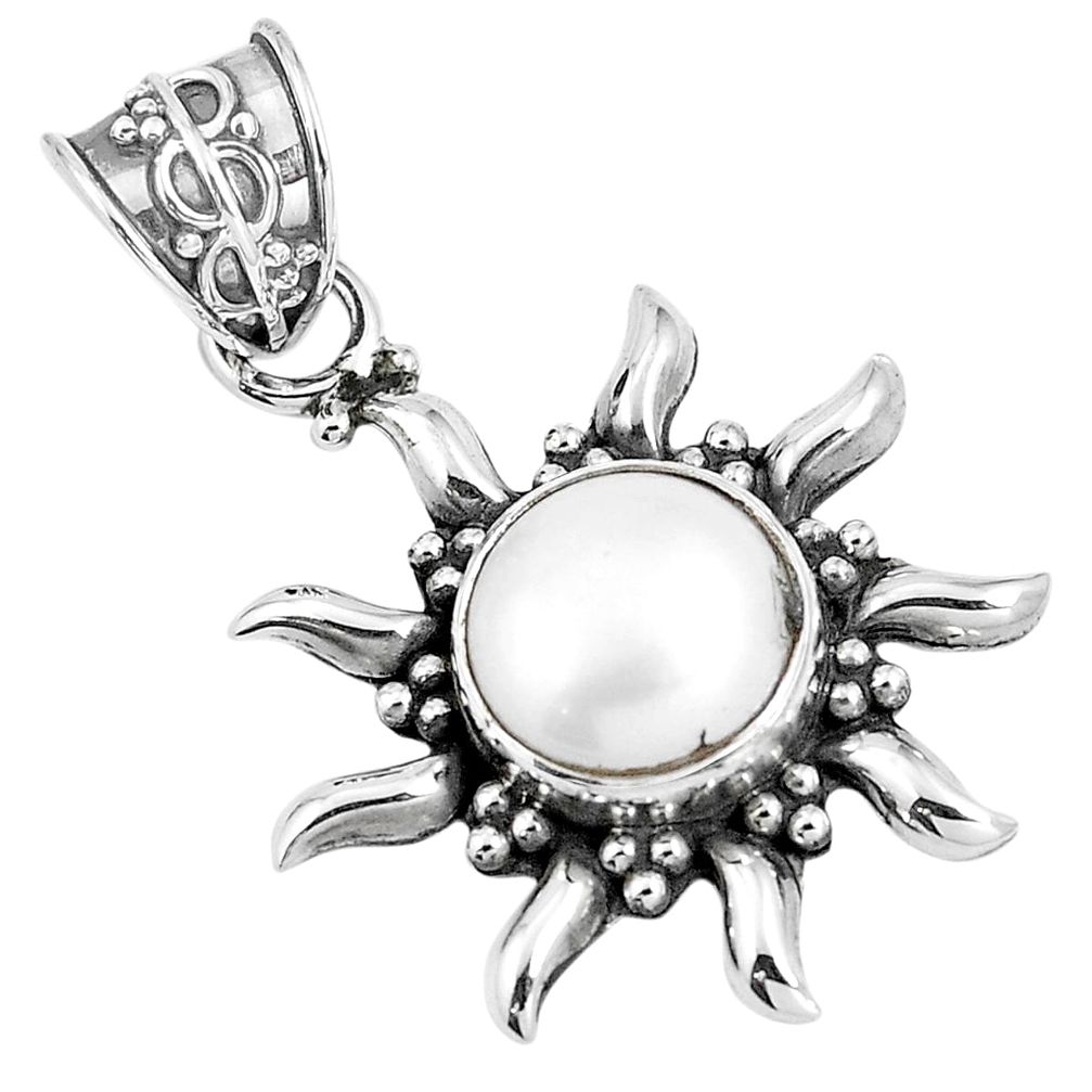 Natural white pearl round 925 sterling silver pendant jewelry m75882