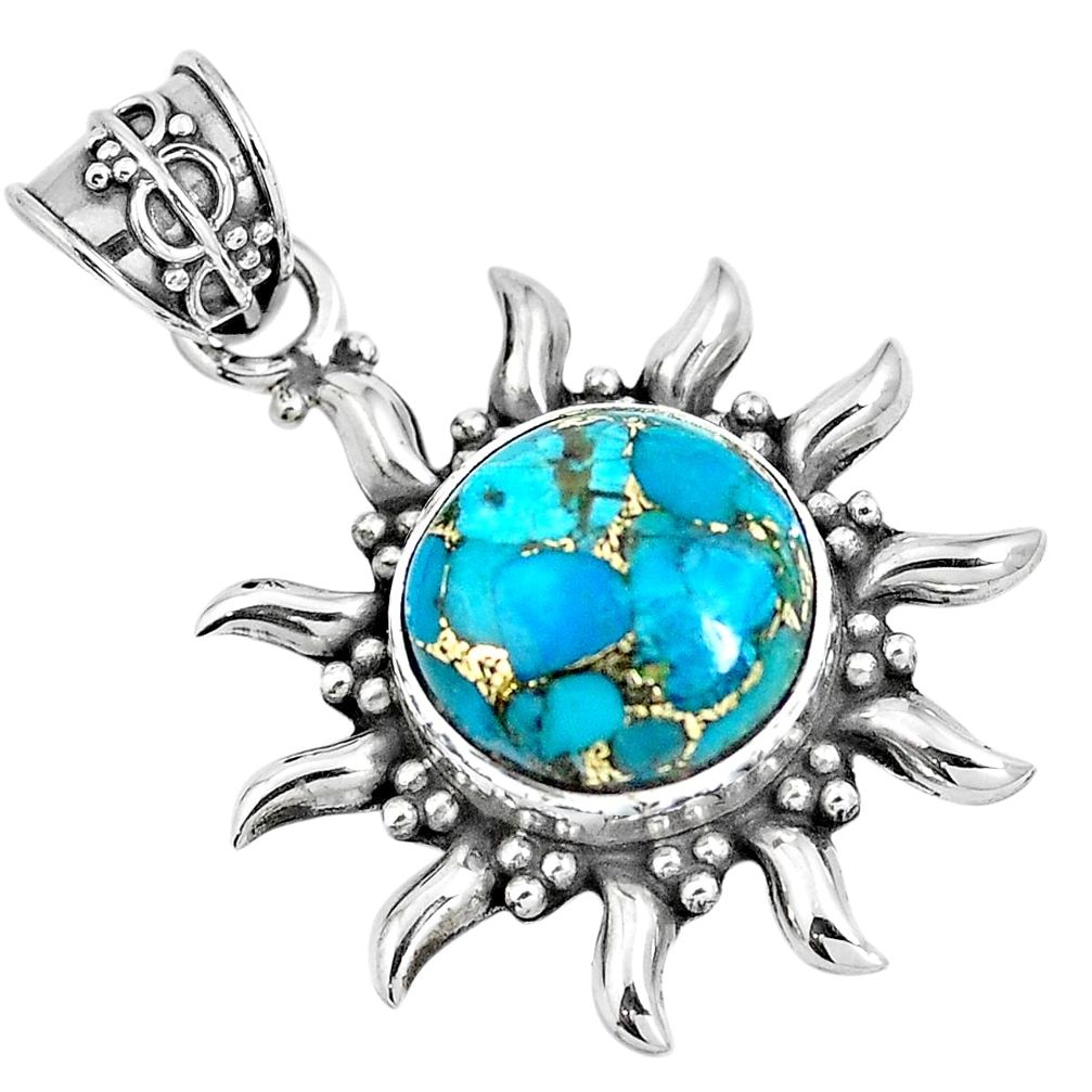 Blue copper turquoise 925 sterling silver pendant jewelry m75888