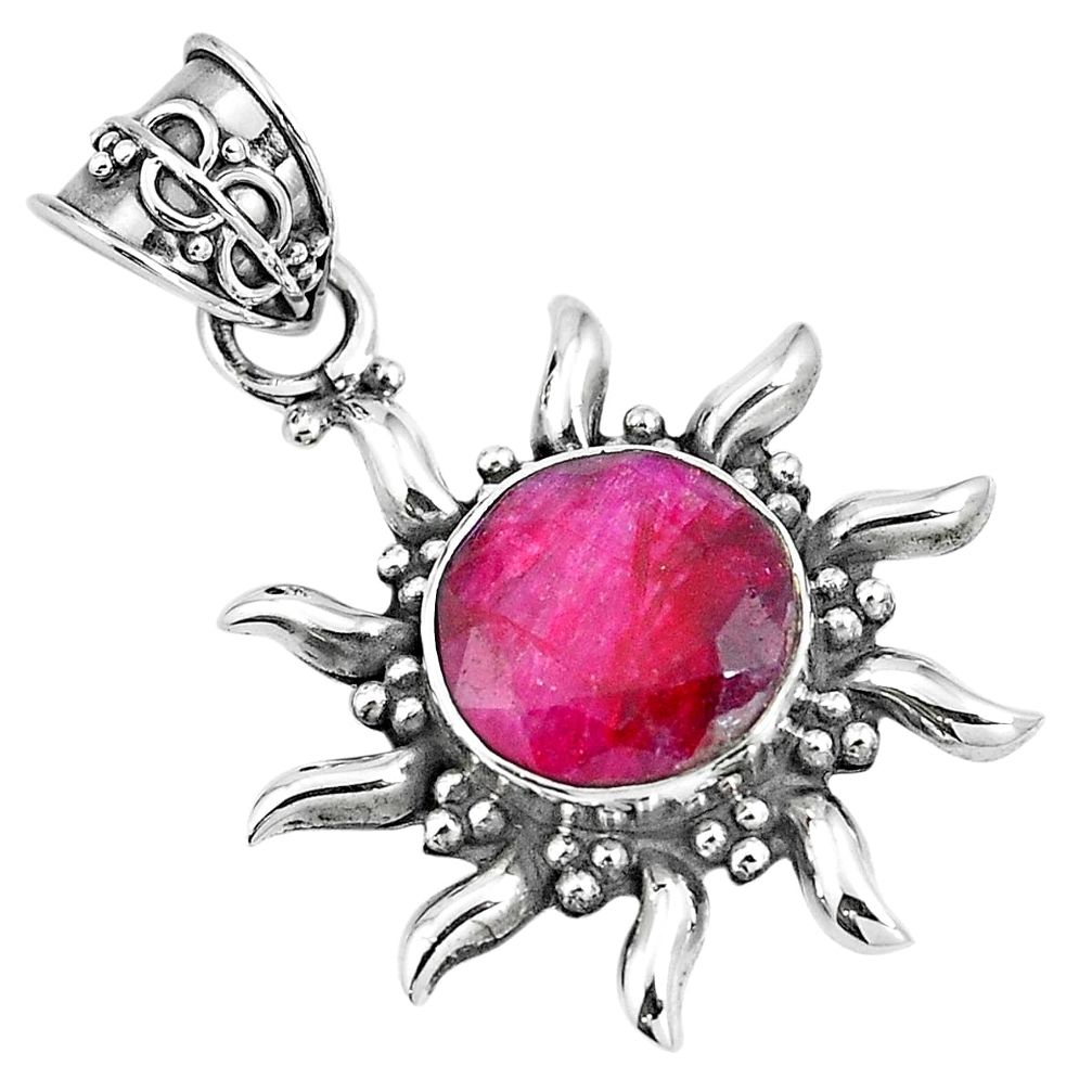 925 sterling silver natural red ruby round pendant jewelry m75896