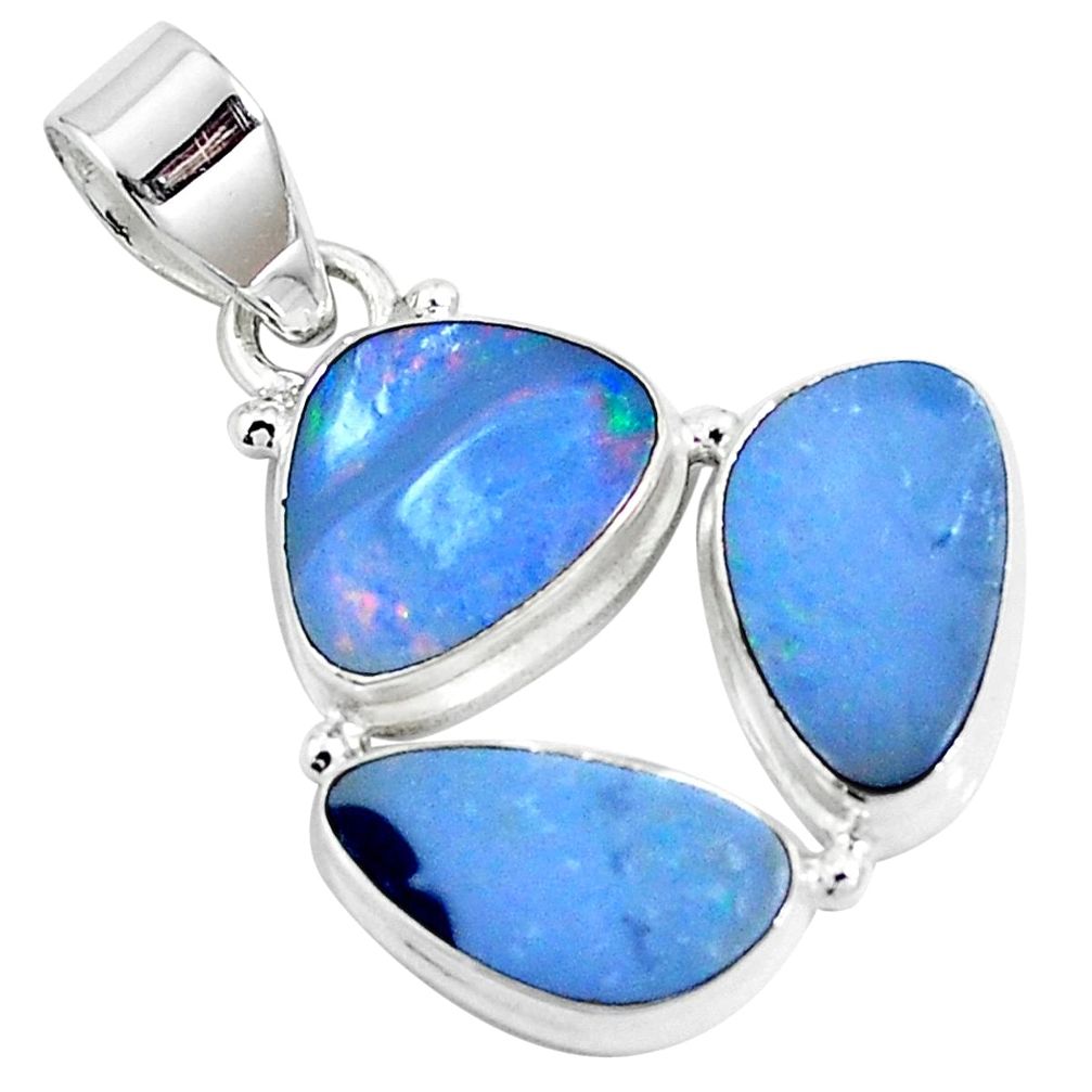 Natural blue doublet opal australian 925 sterling silver pendant m75926