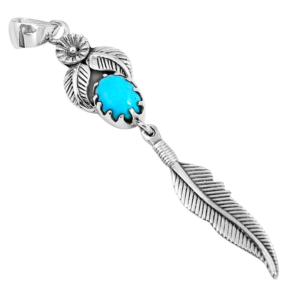 Blue sleeping beauty turquoise 925 silver deltoid leaf pendant m76358