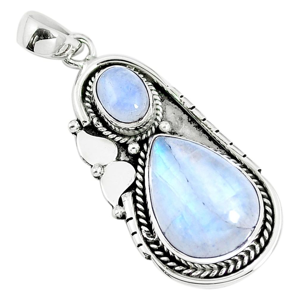 Natural rainbow moonstone 925 sterling silver pendant jewelry m76380