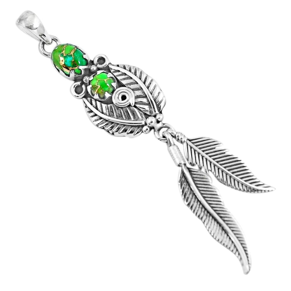 Green copper turquoise 925 sterling silver dreamcatcher pendant m76416