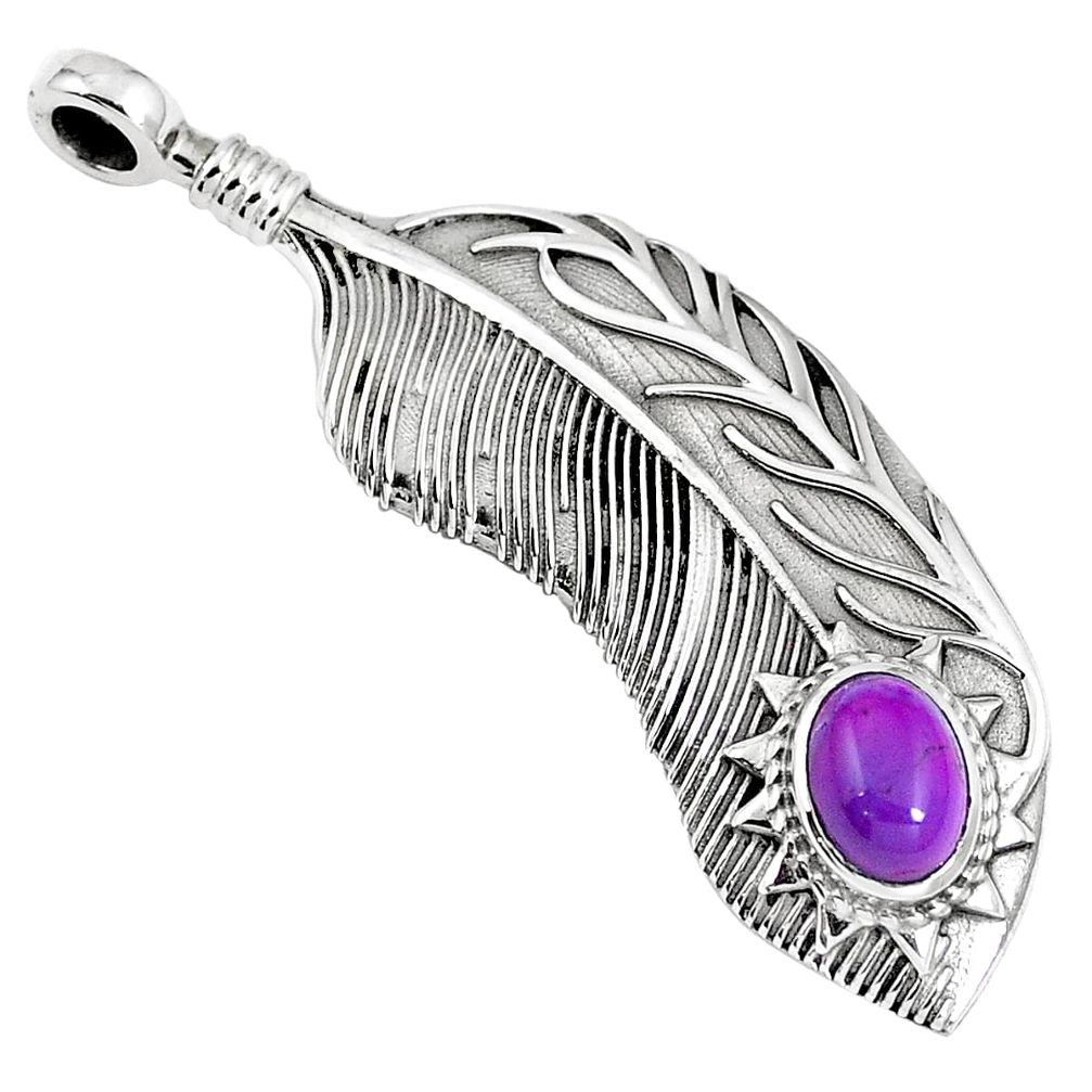 Purple copper turquoise 925 sterling silver feather charm pendant m76433