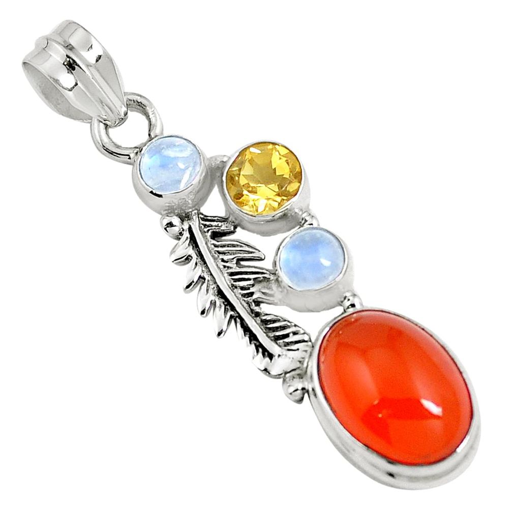 925 silver natural orange cornelian (carnelian) deltoid leaf pendant m76625