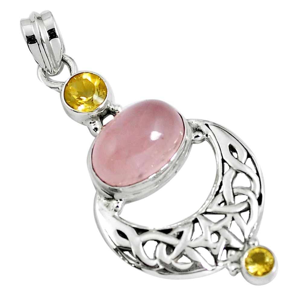 Natural pink rose quartz citrine 925 sterling silver pendant jewelry m76632