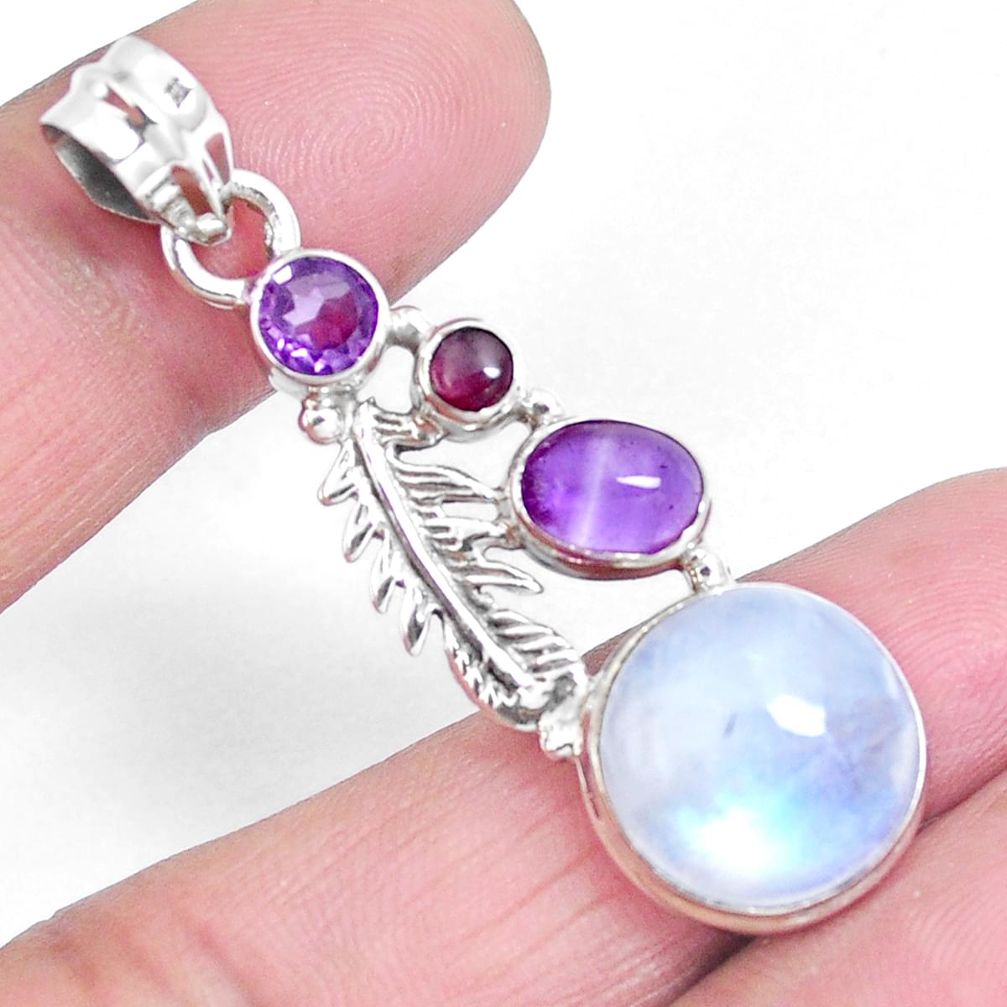 Natural rainbow moonstone 925 silver deltoid leaf pendant jewelry m76661