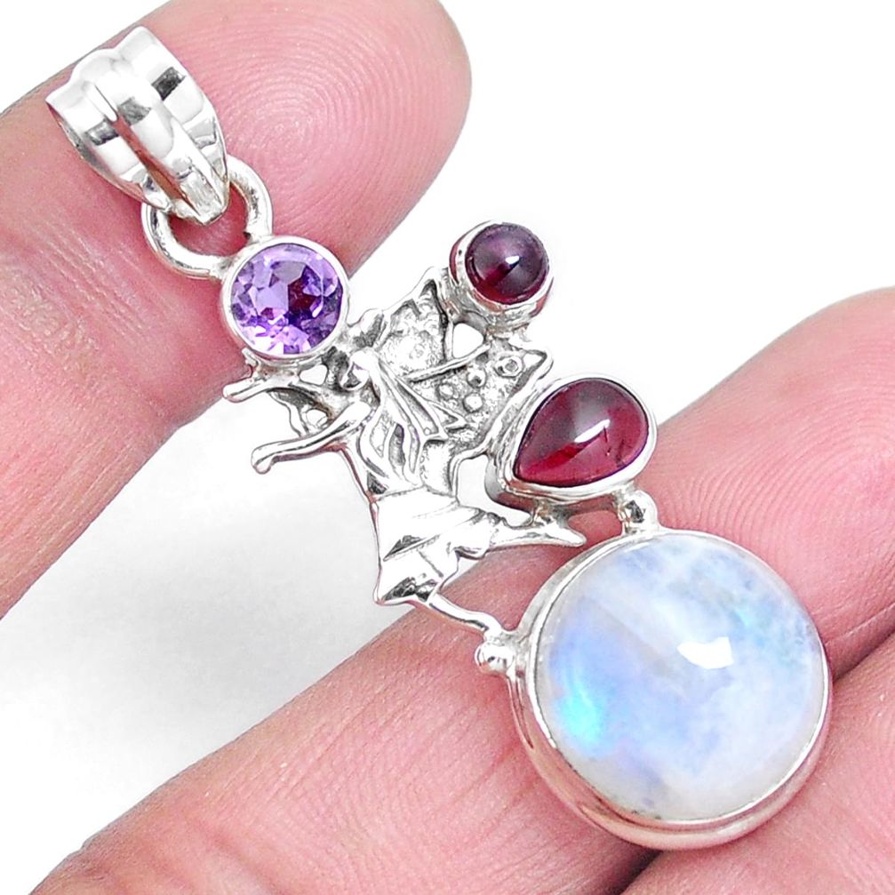 Natural rainbow moonstone 925 silver ballet dance charm pendant m76662