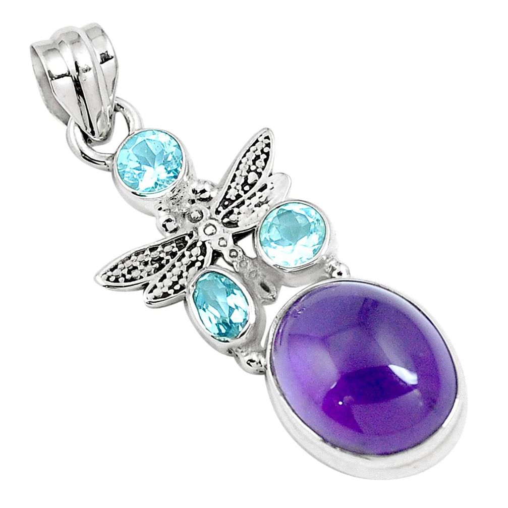 925 silver natural purple amethyst topaz dragonfly pendant jewelry m76674