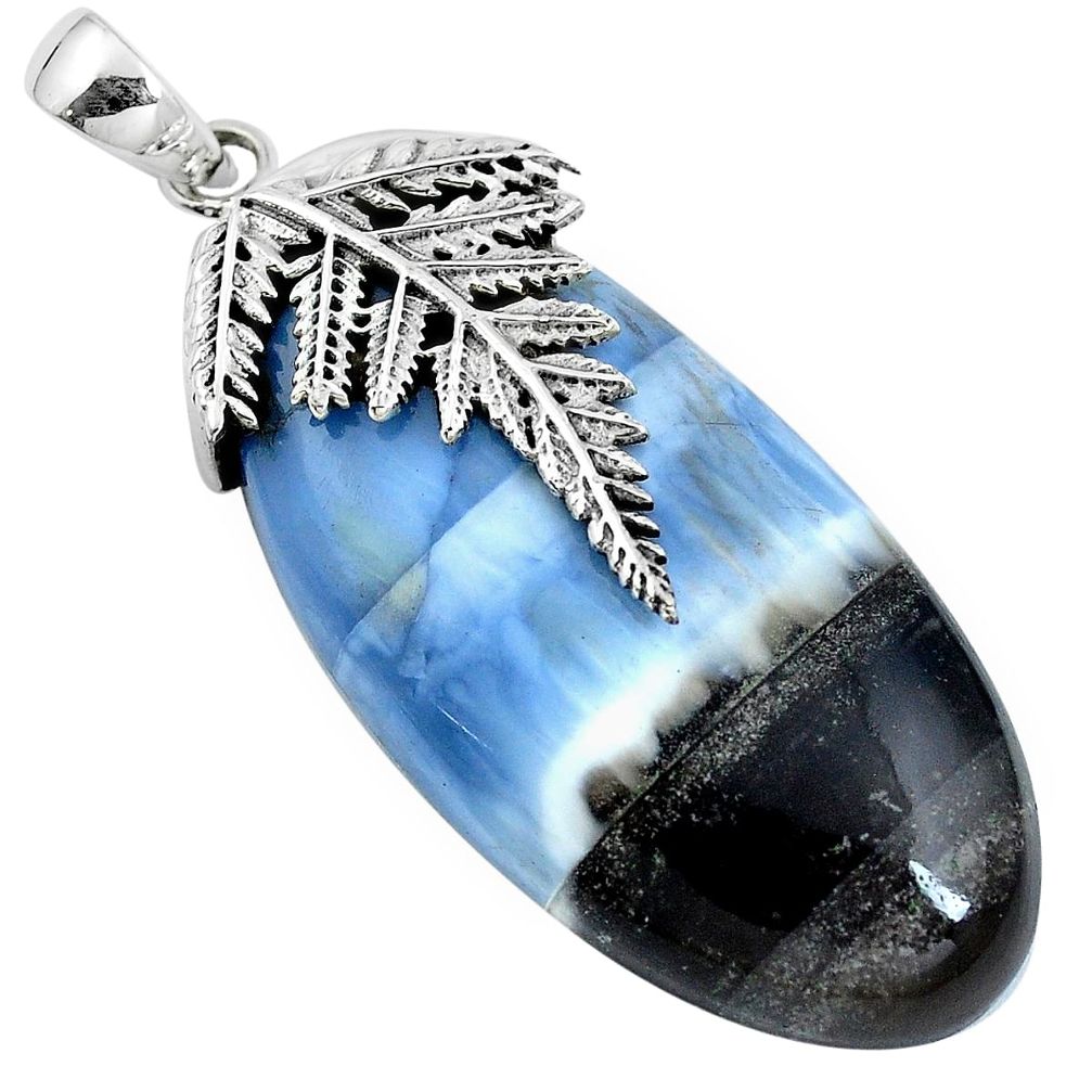 Natural blue owyhee opal 925 silver deltoid leaf pendant m76693