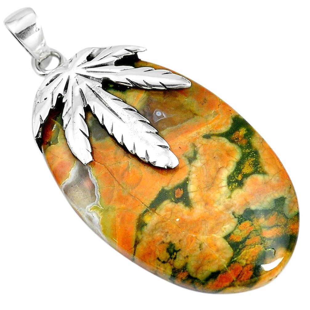 Natural multi color rainforest rhyolite jasper 925 silver pendant m76727