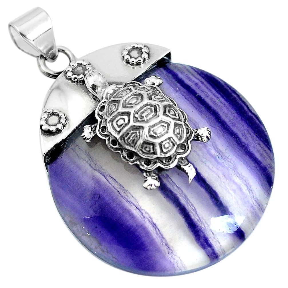 Natural multi color fluorite 925 sterling silver turtle pendant m76747