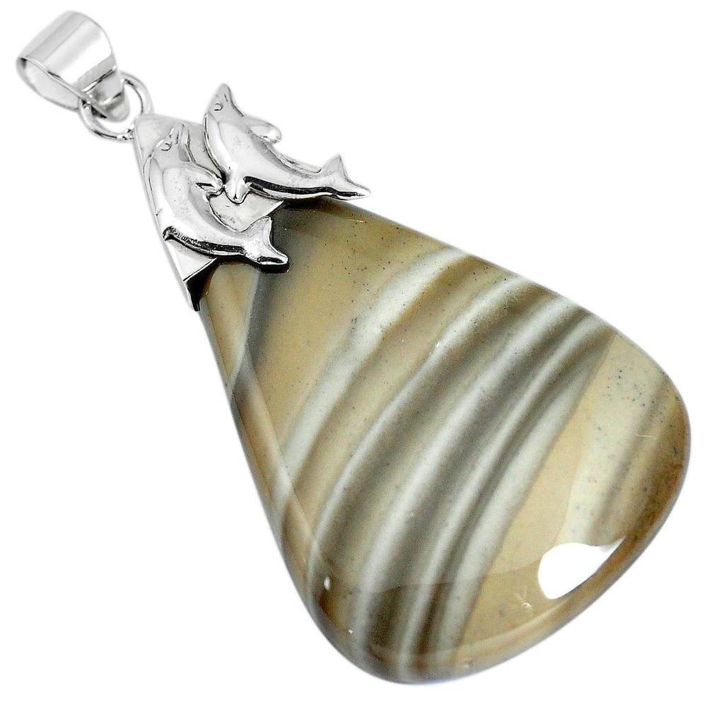 Natural grey striped flint ohio 925 silver dolphin pendant jewelry m76762