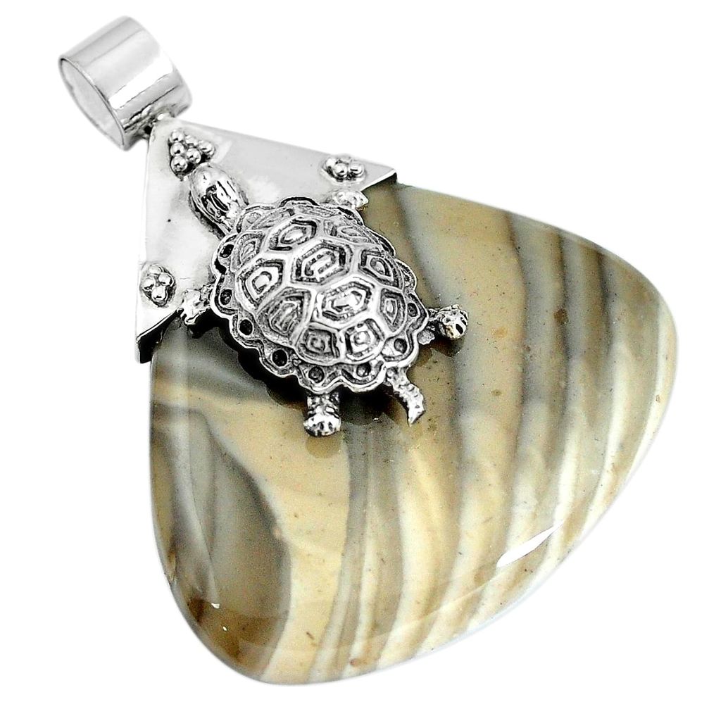 Natural grey striped flint ohio 925 silver turtle pendant jewelry m76766