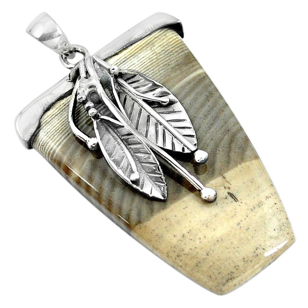 Natural grey striped flint ohio 925 silver deltoid leaf pendant jewelry m76767