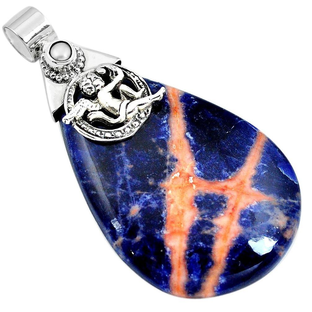 Natural orange sodalite pearl 925 sterling silver angel pendant m76782