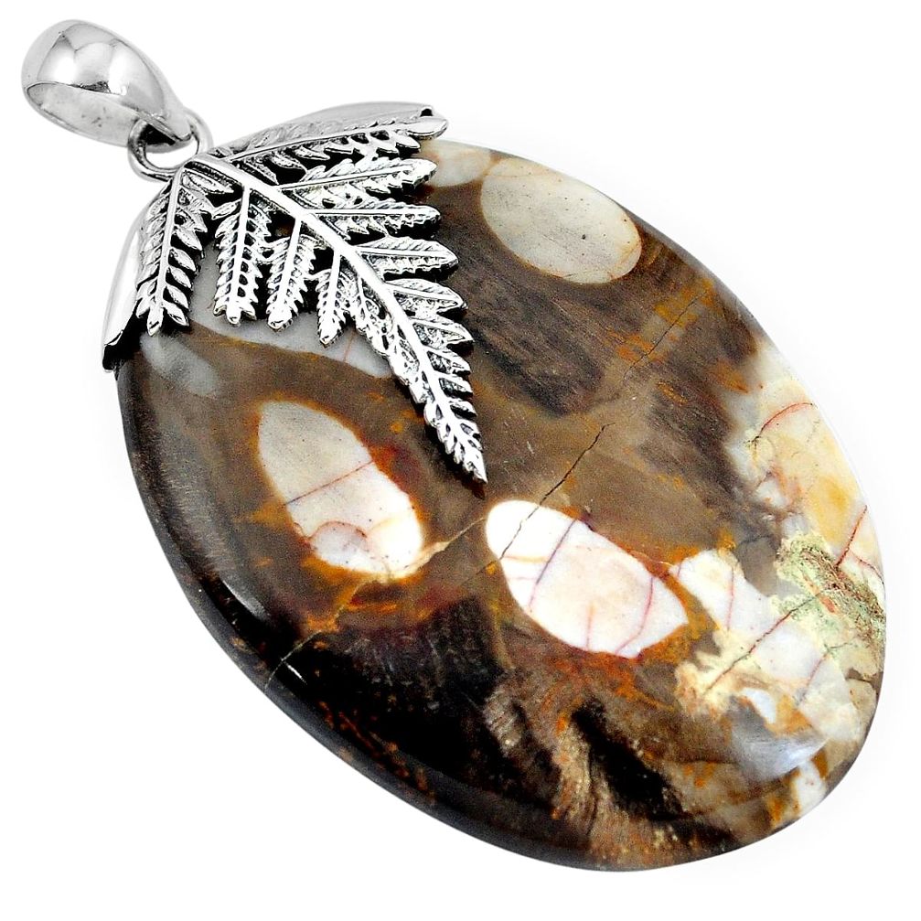 Natural brown peanut petrified wood fossil 925 silver pendant m76801