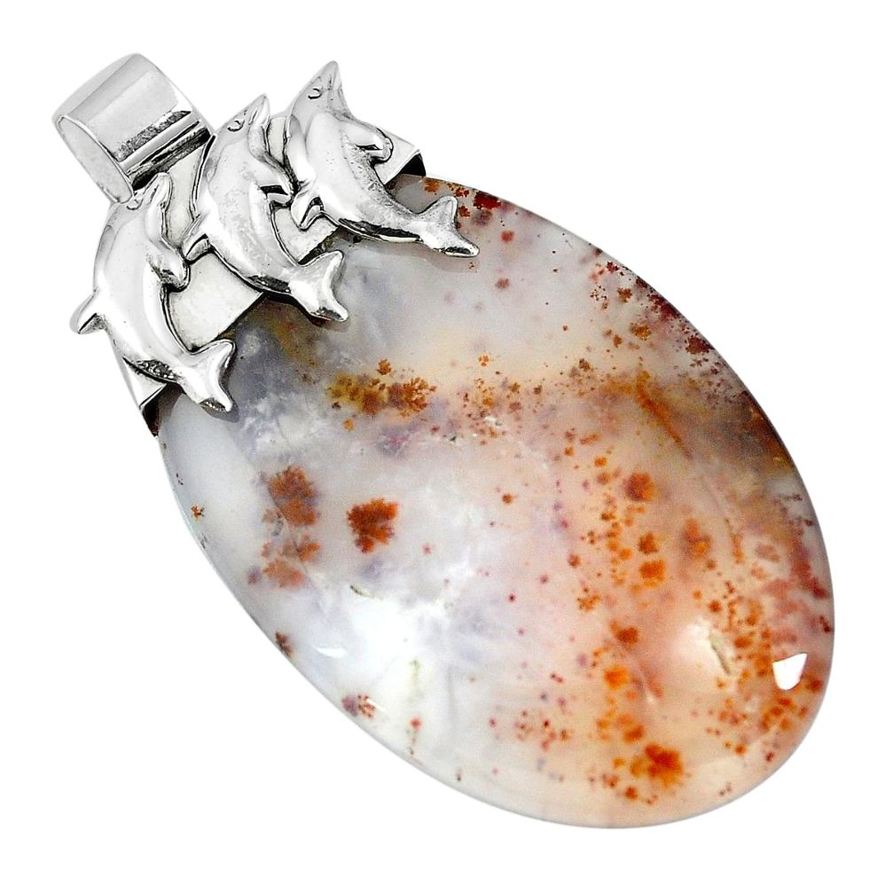 Natural scenic russian dendritic agate 925 silver dolphin pendant m76821