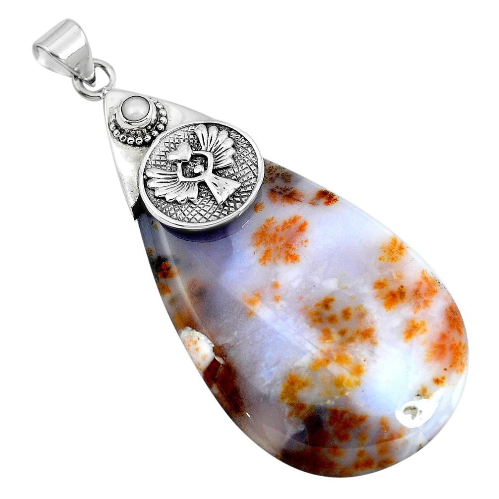 Natural scenic russian dendritic agate pearl 925 silver pendant m76826