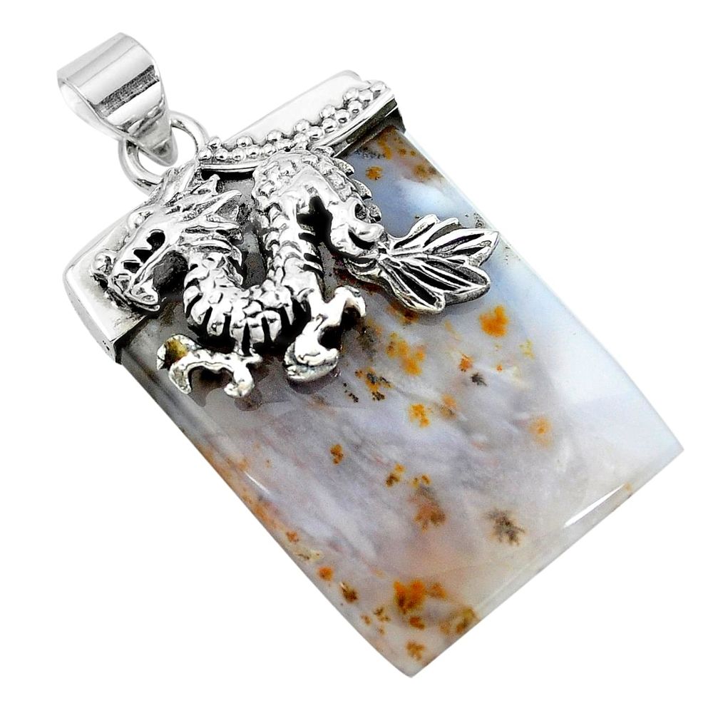 Natural scenic russian dendritic agate 925 silver dragon pendant m76828