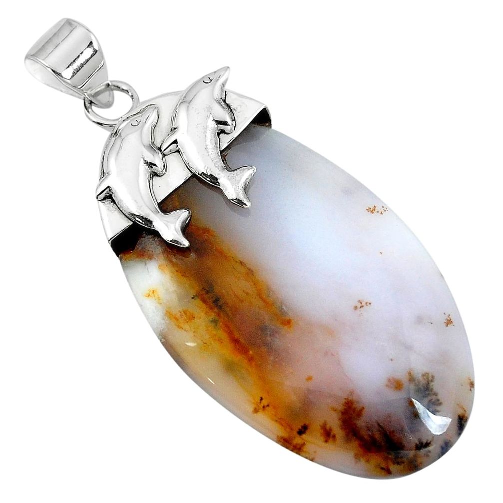 Natural scenic russian dendritic agate 925 silver dolphin pendant m76830