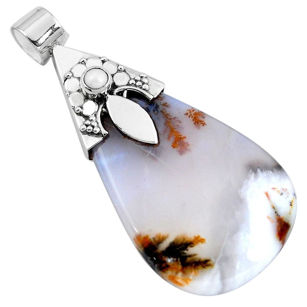 Natural scenic russian dendritic agate pearl 925 silver pendant m76834