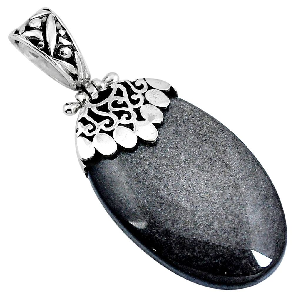 925 sterling silver natural golden sheen black obsidian pendant jewelry m76854